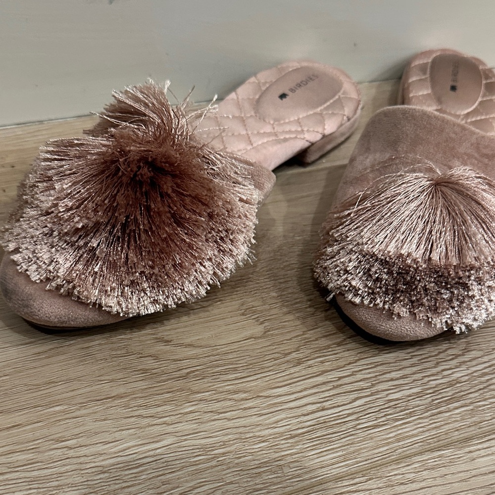 Birdies Blush Pink Pom-Trim Slide Mules